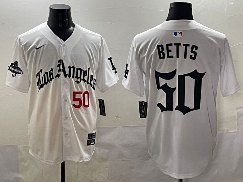 Men 2025 Los Angeles Dodgers #50 Betts White Five generations Joint Name Nike MLB Jersey style 5182